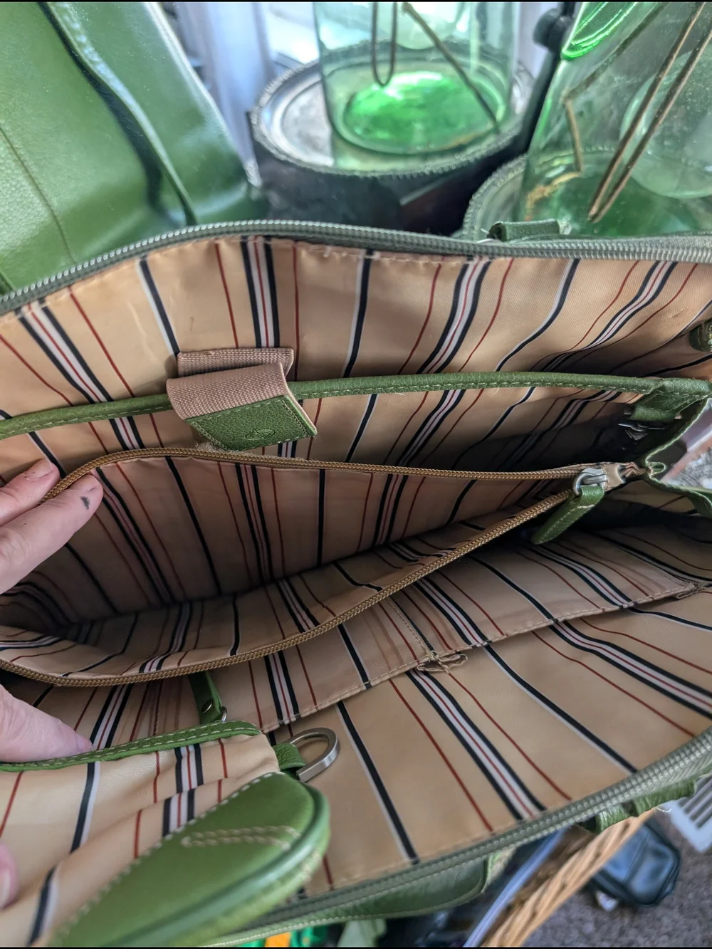 Franklin Covey Olive Green Leather Laptop Tote